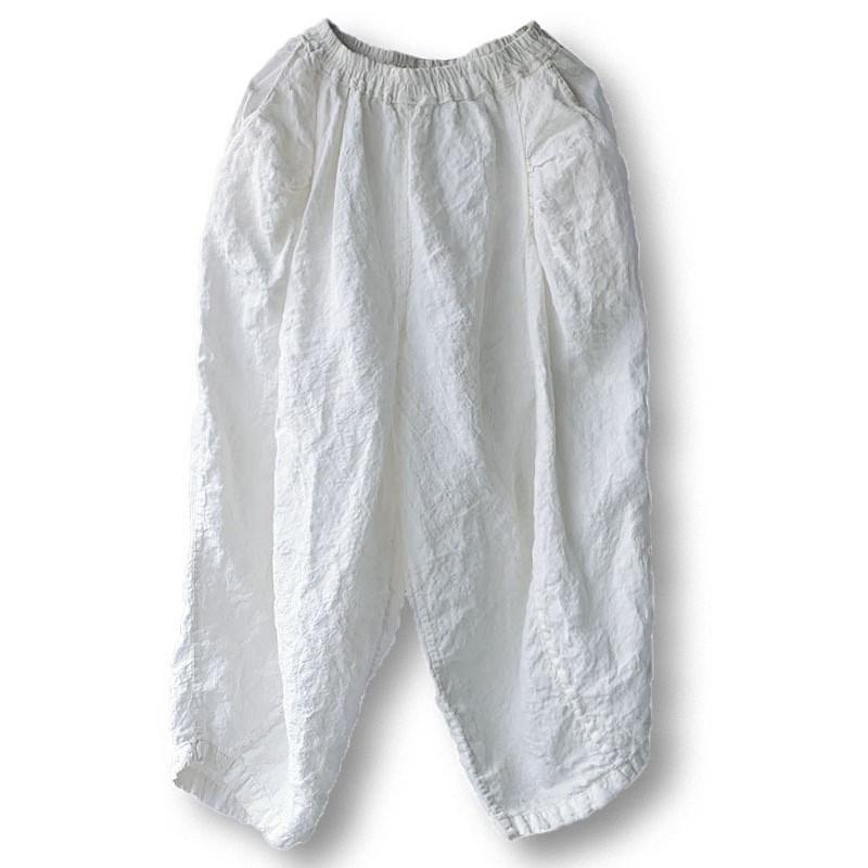 Johnature Women Vintage Linen White Wide Leg Pants Elastic Waist Summer Loose Trouser Casual Women Pants
