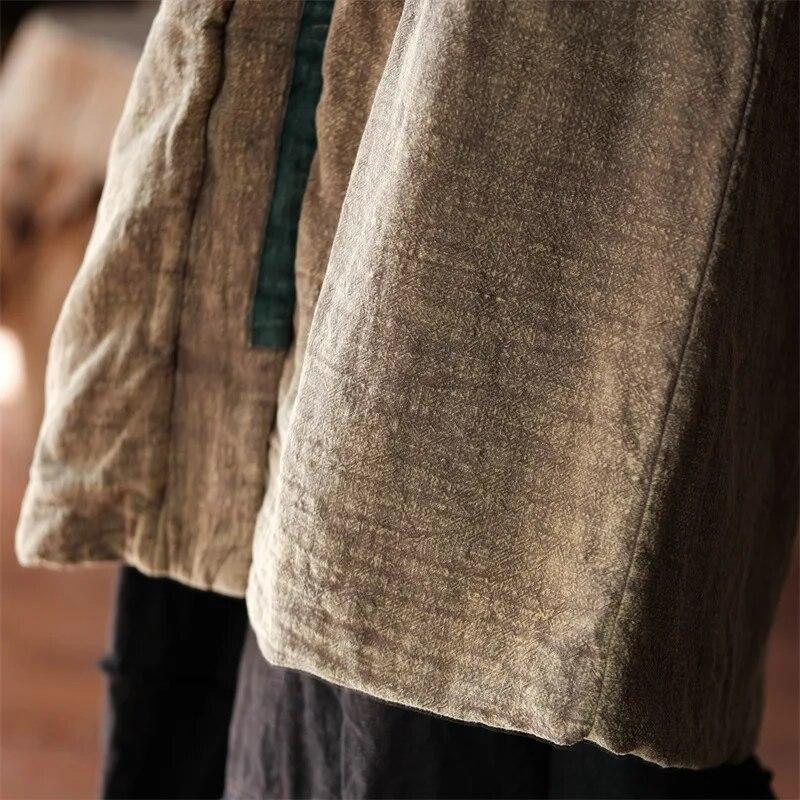 Johnature Women Vintage Cotton Linen Parkas Patchwork Color Pockets Winter Coats Chinese Style Warm Plus Cotton Parkas