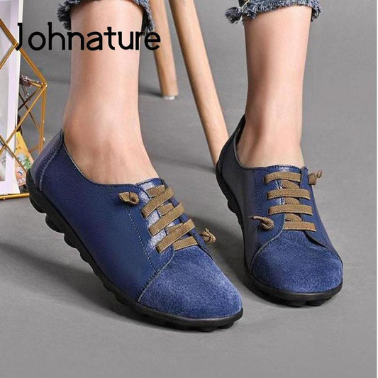 Flats Women Shoes 2024 New Four Seasons Shoes Round Toe Sewing Casual Handmade Soft Ladies Shoes
