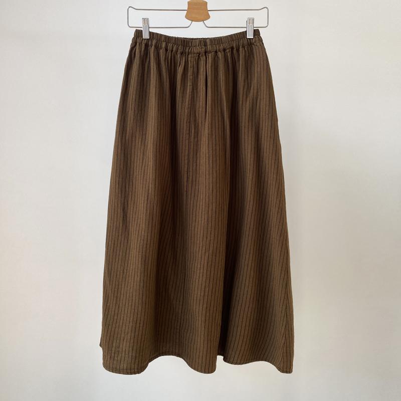 Johnature Japanese Striped Women Cotton Linen Skirts Spring Vintage All Match Elastic Waist Pockets Skirts