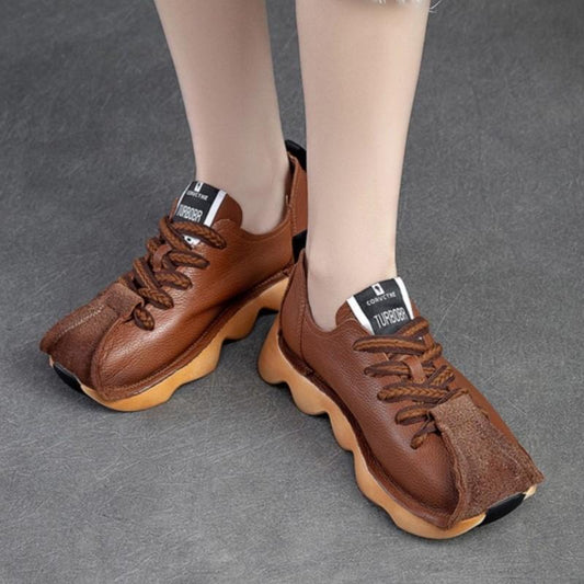 Johnature Casual Women Shoes Sneakers Genuine Leather Handmade Vintage Comfortable Thick Sole Platform Vulcanize Shoes