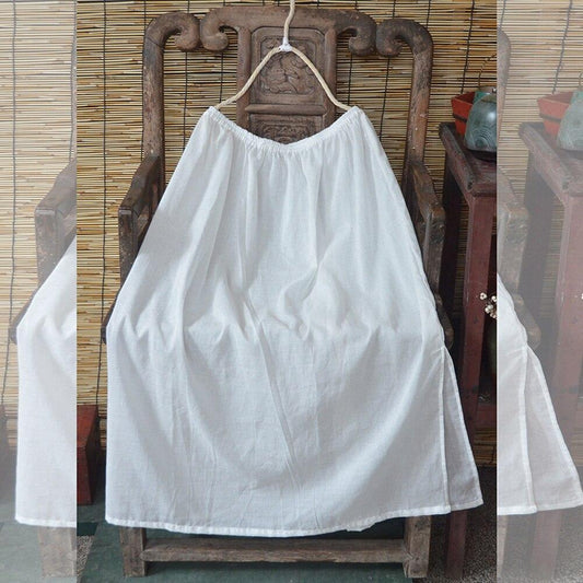Johnature Women Casual White Skirts Cotton Summer Female Render A-Line Skirts